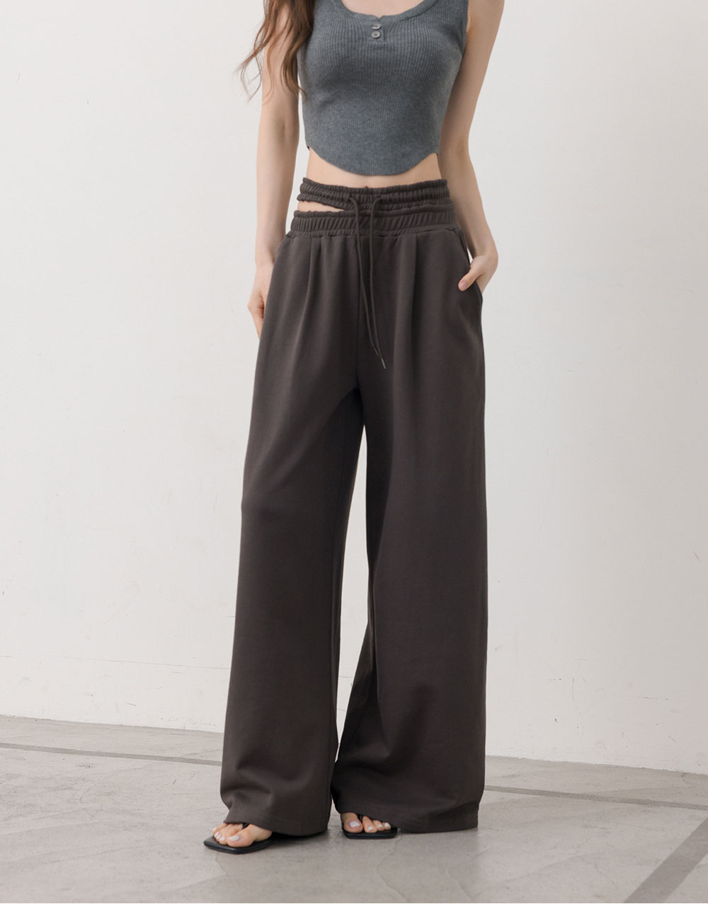 不對稱腰頭棉質長褲