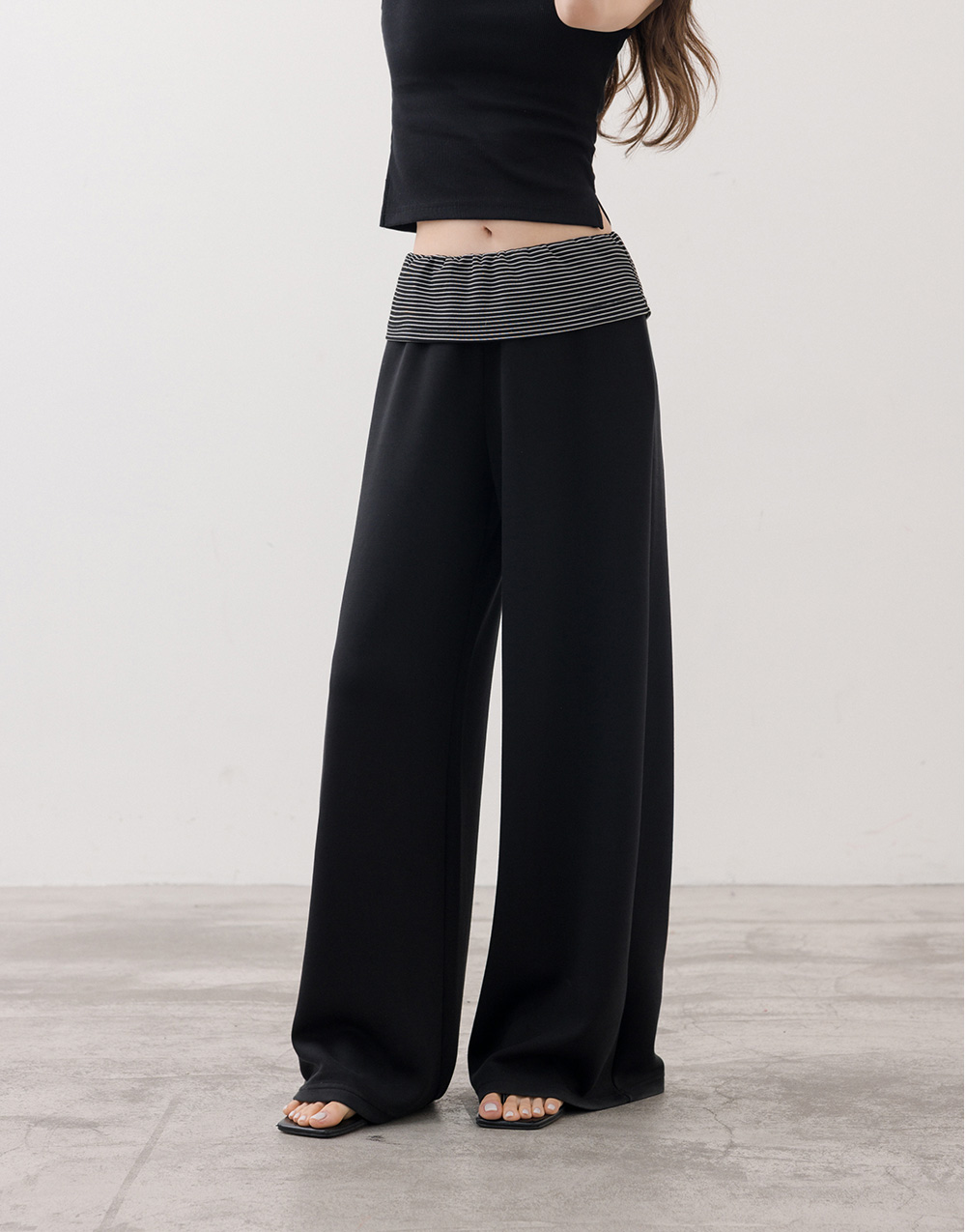 拼接條紋長褲(砂洗果凍棉)