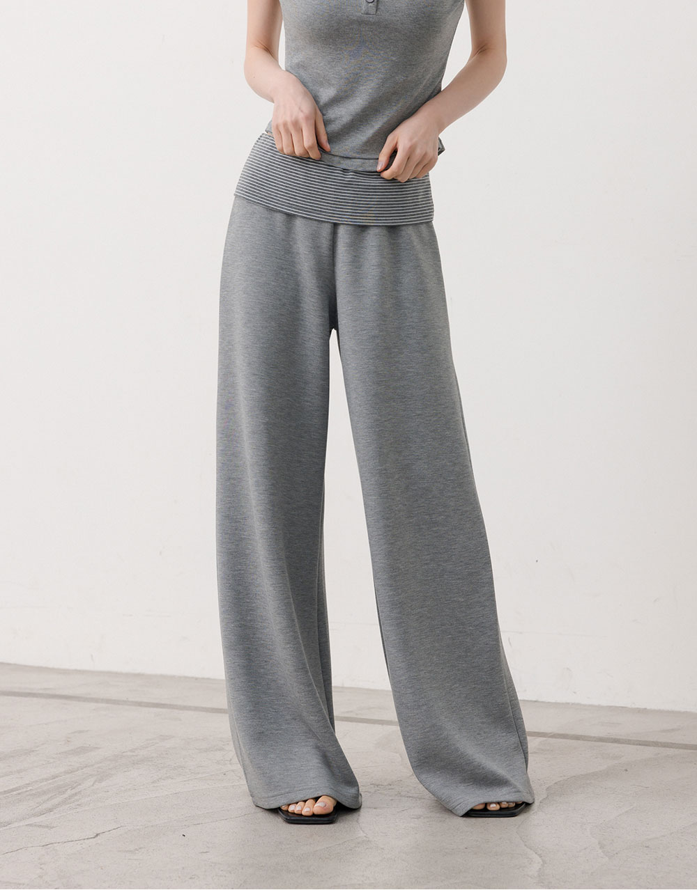 拼接條紋長褲(砂洗果凍棉)