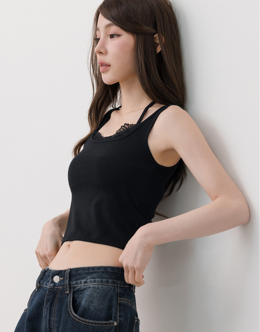 天絲萊賽爾假兩件蕾絲背心