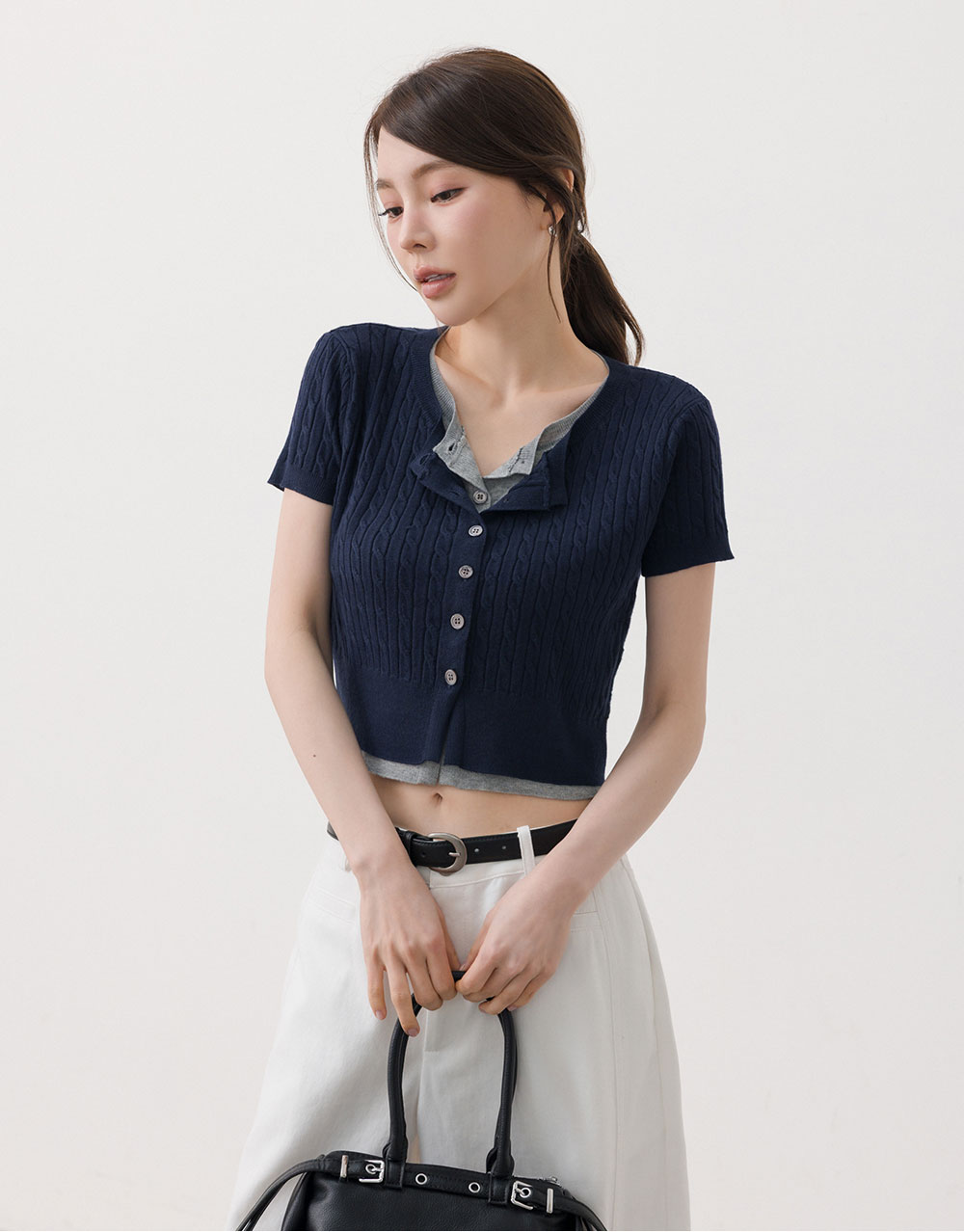 麻花撞色針織上衣