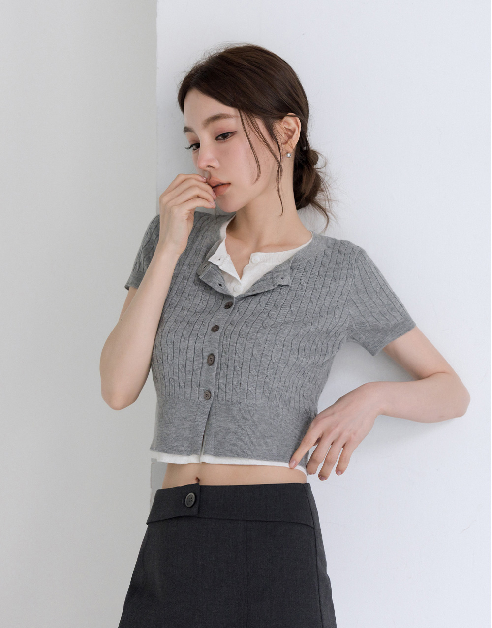 麻花撞色針織上衣