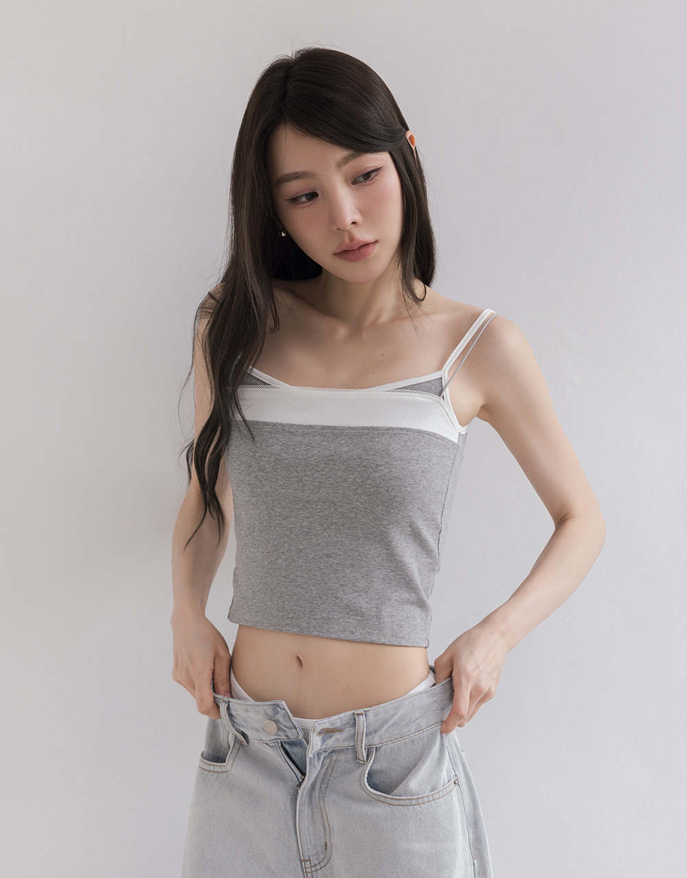 小花邊雙肩帶撞色棉質BRA背心