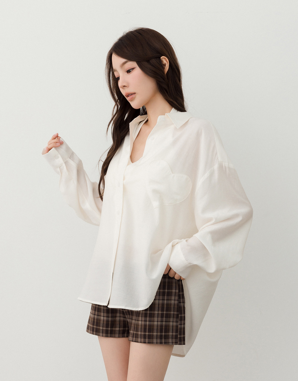 微光澤愛心口袋襯衫