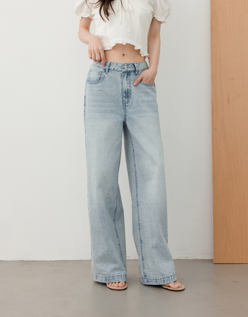 水洗牛仔長褲