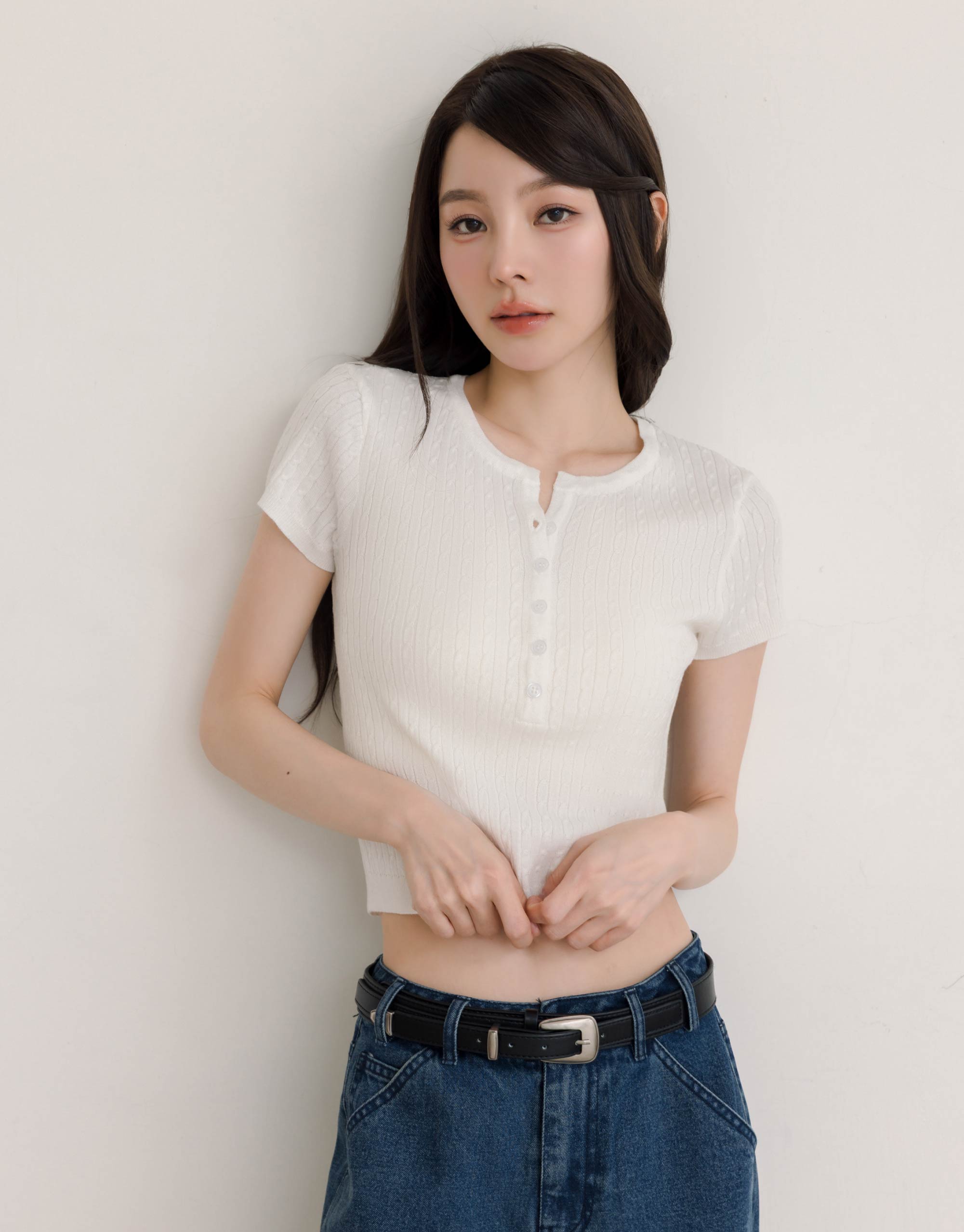 半開襟麻花針織上衣