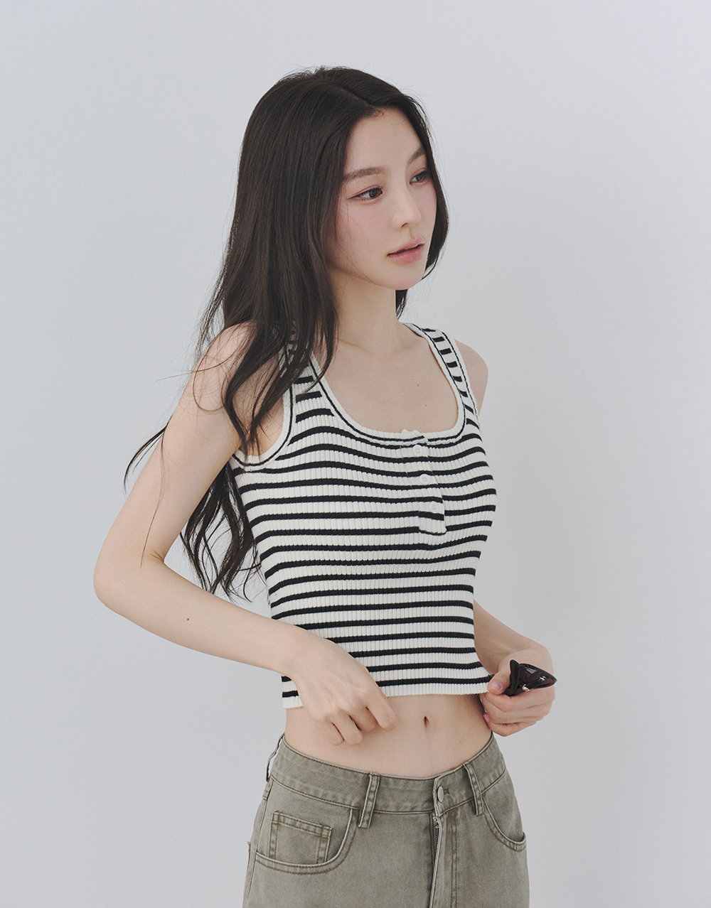 半開襟條紋針織背心