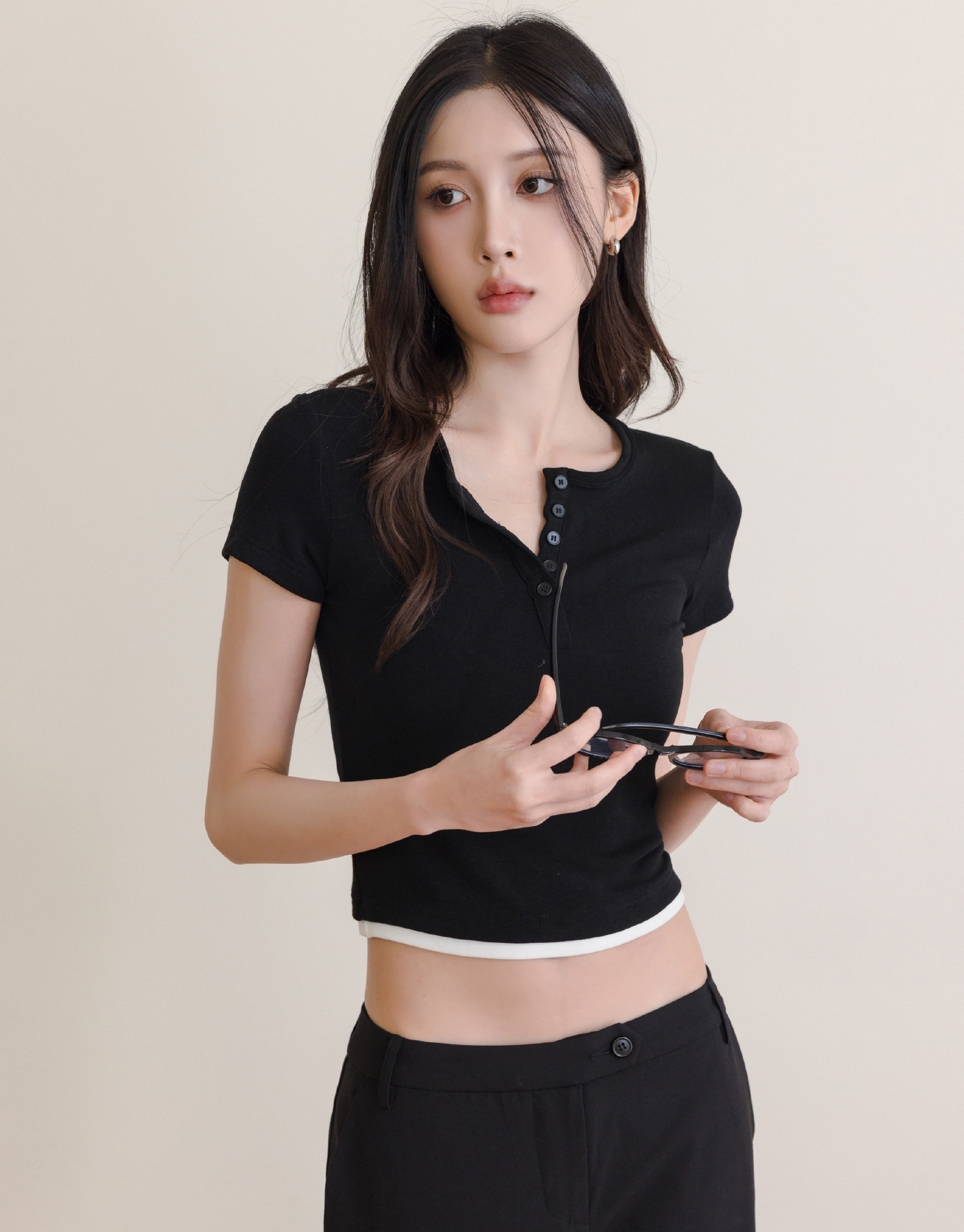 半開襟撞色假兩件上衣(EcoCosy極柔優可絲)