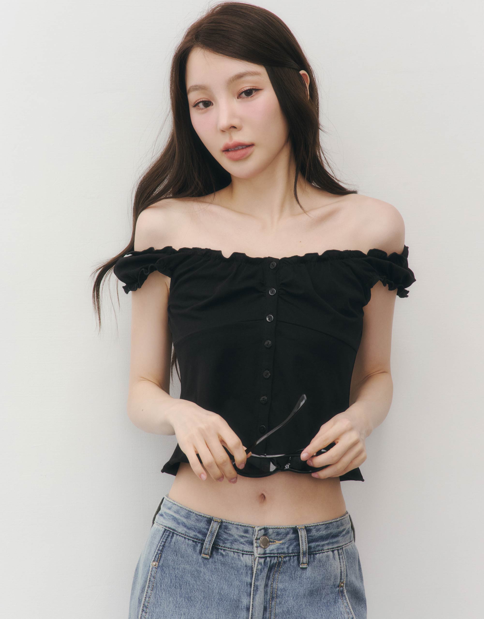 捲邊花苞短袖上衣