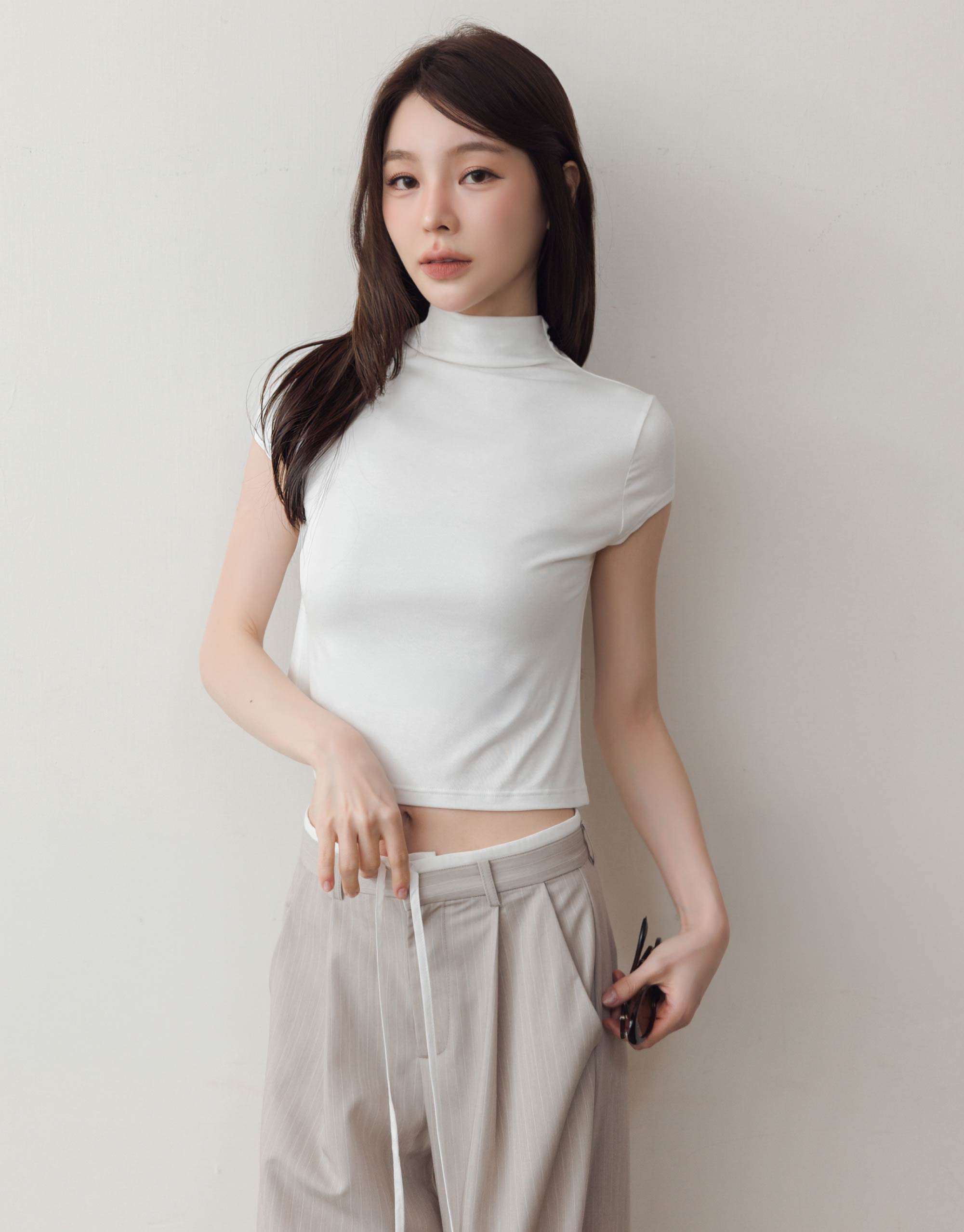 小立領包袖柔棉上衣