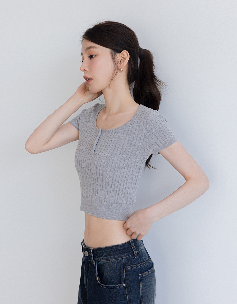 麻花半開襟針織上衣