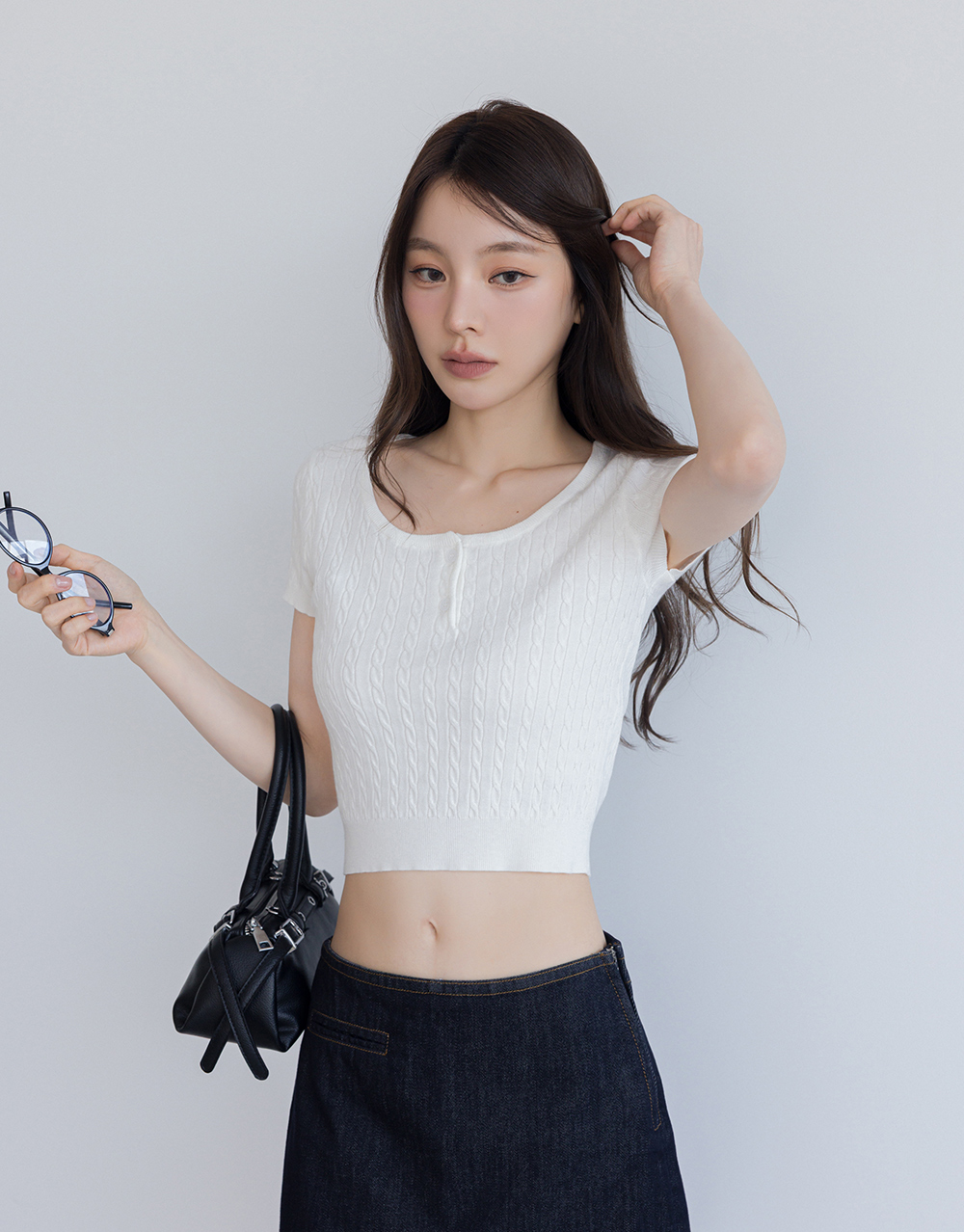 麻花半開襟針織上衣